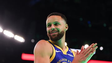 INDIANAPOLIS, INDIANA - FEBRUARY 17: Stephen Curry #30 of the Golden State Warriors participates in a 3-point challenge against Sabrina Ionescu #20 of the New York Liberty during the State Farm All-Star Saturday Night at Lucas Oil Stadium on February 17, 2024 in Indianapolis, Indiana. NOTE TO USER: User expressly acknowledges and agrees that, by downloading and or using this photograph, User is consenting to the terms and conditions of the Getty Images License Agreement.   Stacy Revere/Getty Images/AFP (Photo by Stacy Revere / GETTY IMAGES NORTH AMERICA / Getty Images via AFP)