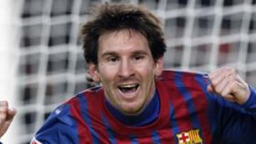 <b>Leo Messi</b>, celebrando uno de sus cuatro goles anotados al Valencia.