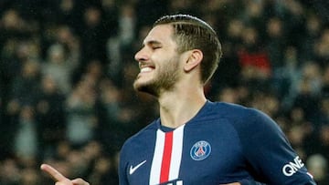 Paris Saint-Germain&#039;s Argentine forward Mauro Icardi reacts during the French L1 football match between Paris Saint-Germain (PSG) and Lyon (OL) at the Parc des Princes stadium in Paris, on February 9, 2020. (Photo by GEOFFROY VAN DER HASSELT / AFP)