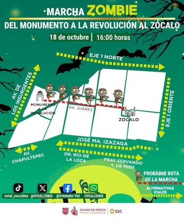 Marcha Zombie CDMX 2025: cierres, alternativas viales y horarios del Metro y Metrobús