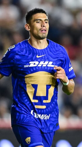 Guillermo Martinez celebrates his goal 0-1 of Pumas during the 10th round match between Necaxa and Pumas UNAM as part of the Liga BBVA MX Varonil, Torneo Clausura 2026 at Victoria Stadium, on March 06, 2026 in Aguascalientes, Mexico.