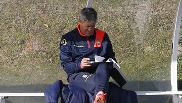 Quique Setién durante un entrenamiento de la UD Las Palmas.