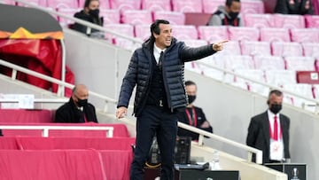 06 May 2021, United Kingdom, London: Villarreal manager Unai Emery gestures on the touchline during the UEFA Europa League Semi-Final second leg soccer match between Arsenal FC and Villarreal CF. Photo: John Walton/PA Wire/dpa
 06/05/2021 ONLY FOR USE IN 