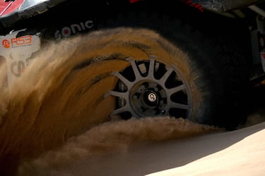 Un detalle de la rueda del Century Racing Factory Team del piloto Mathieu Serradori.