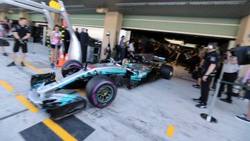 Formula One - F1 - Abu Dhabi Grand Prix - Yas Marina Circuit, Abu Dhabi, United Arab Emirates - November 24, 2017. Mercedes' Formula One driver Lewis Hamilton of Britain drives during the first practice. REUTERS/Hamad I Mohammed