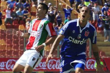 Guzm&aacute;n Pereira celebra el primer gol de la U en Santa Laura.