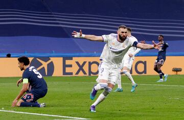 Mbapp¨¦ se enfund¨® el traje de tit¨¢n y en la ida desarbol¨® a los blancos en el Parque de los Pr¨ªncipes. Courtois lo detuvo casi todo, hasta un penalti forzado por el astro de Bondy que Messi no acert¨® a convertir. Pero el 7 parisino coloc¨® el 1-0 en la ida. Un resultado insuficiente por el juego desplegado. En la vuelta, Mbapp¨¦ de nuevo en la primera parte. Hasta que lleg¨® el arre¨®n blanco en 20 minutos m¨¢gicos. Benzema, Benzema y Benzema. Presion¨® a Donnarumma en un fallo que sirvi¨® de trampol¨ªn para los blancos. El PSG fue un flan desde entonces y, con el Bernab¨¦u en llamas, llegaron dos m¨¢s (3-1).