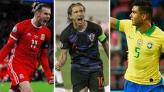 Bale (Gales), Modric (Croacia), y Casemiro (Brasil), jugadores internacionales del Real Madrid.
