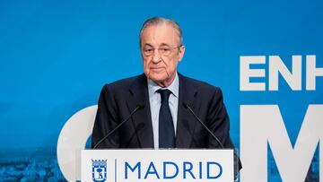 El presidente del Real Madrid, Florentino Pérez, ofrece una rueda de prensa tras recibir al Real Madrid de Baloncesto, en el Salón de Actos del Palacio de Cibeles, a 23 de mayo de 2023, en Madrid (España). El Real Madrid de baloncesto se proclamó, el 21 de mayo, campeón de la Euroliga 2022-2023, su undécimo título en la máxima competición continental, tras derrotar por 78-79 al Olympiacos griego en la final disputada en el Zalgirio Arena de Kaunas.
23 MAYO 2023;MADRID;BALONCESTO MADRID;CAMPEONES;EUROLIGA 2022-2023
A. Pérez Meca / Europa Press
23/05/2023