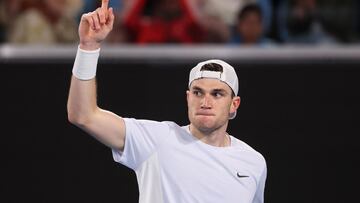 Britain's Jack Draper reacts after a point against Australia's Aleksandar Vukic during their men's singles match on day six of the Australian Open tennis tournament in Melbourne on January 17, 2025. (Photo by DAVID GRAY / AFP) / -- IMAGE RESTRICTED TO EDITORIAL USE - STRICTLY NO COMMERCIAL USE --