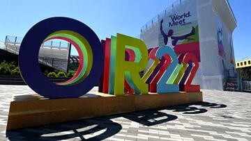EUGENE, OREGON - JULY 14: Signage and the Hayward tower are seen at Hayward Field on July 14, 2022 in Eugene, Oregon. (Photo by Hannah Peters/Getty Images for World Athletics)