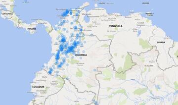 Mapa del coronavirus en Colombia.