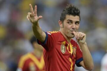 David Villa celebra el quinto gol del partido.