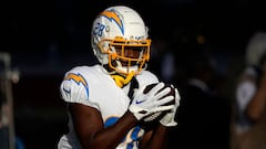 SANTA CLARA, CALIFORNIA - AUGUST 25: Isaiah Spiller #28 of the Los Angeles Chargers warms up during pregame warm ups prior to playing the San Francisco 49ers in a preseason game at Levi's Stadium on August 25, 2023 in Santa Clara, California.   Thearon W. Henderson/Getty Images/AFP (Photo by Thearon W. Henderson / GETTY IMAGES NORTH AMERICA / Getty Images via AFP)