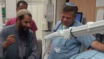 Qaid Farhan Alkadi, a Bedouin Israeli hostage who was kidnapped in the deadly October 7 Hamas attack, is greeted by a loved one after being rescued by Israeli forces at Soroka Medical Center in Beersheba, Israel, in this handout photo from August 27, 2024. Courtesy of Soroka Medical Center/Handout via REUTERS THIS IMAGE HAS BEEN SUPPLIED BY A THIRD PARTY. MANDATORY CREDIT. NO RESALES. NO ARCHIVES.