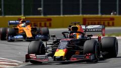 MONTREAL, QUEBEC - JUNE 09: Max Verstappen of the Netherlands driving the (33) Aston Martin Red Bull Racing RB15 leads Lando Norris of Great Britain driving the (4) McLaren F1 Team MCL34 Renault on track during the F1 Grand Prix of Canada at Circuit Gilles Villeneuve on June 09, 2019 in Montreal, Canada.   Charles Coates/Getty Images/AFP
 == FOR NEWSPAPERS, INTERNET, TELCOS &amp; TELEVISION USE ONLY ==