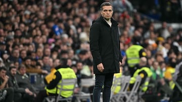 Levante's Portuguese coach Luis Castro is pictured during the Spanish league football match between Real Madrid CF and Levante UD at Santiago Bernabeu Stadium in Madrid on January 17, 2026. (Photo by Javier SORIANO / AFP)