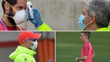 Mario Su&aacute;rez, Paco J&eacute;mez y De Frutos, en la vuelta al trabajo del Rayo.