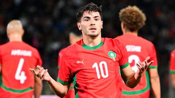 Brahim celebra su gol a Comoras con Marruecos.