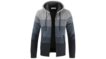 Chaqueta de punto con capucha larga para hombre de color azul, gris y gris oscuro