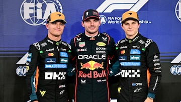 Norris, Verstappen y Piastri, tras la clasificación de Abu Dhabi.