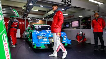 Edo Mortara, en el box de Audi en Hockenheim.