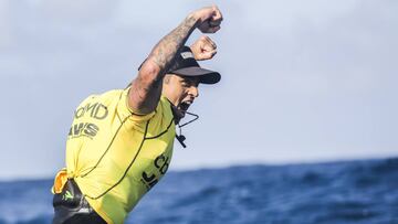 HAIKU, MAUI, USA - DECEMBER 12: Billy Kemper of Hawaii wining the 2019 cbdMD Jaws Big Wave Championships for the fourth time in his career at Peah'i on December 12, 2019 in Oahu, United States. (Photo by Cait Miers/WSL via Getty Images)