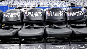 ORLANDO, FL - APRIL 21: A general view of the seating area for the Toronto Raptors prior to Game Four of the first round of the 2019 NBA Eastern Conference Playoffs between the Orlando Magic and the Toronto Raptors at the Amway Center on April 21, 2019 in Orlando, Florida. NOTE TO USER: User expressly acknowledges and agrees that, by downloading and or using this photograph, User is consenting to the terms and conditions of the Getty Images License Agreement.