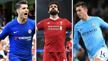 &Aacute;lvaro Morata (Chelsea), Mohamed Salah (Liverpool), Aymeryc Laporte (Manchester City).