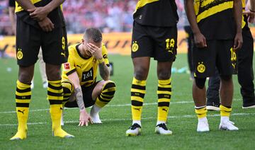 El empate ante el Mainz, unido a la victoria del Bayern en Colonia, dejó al Dortmund sin título ante su afición pese a que dependían de sí mismos.  Los jugadores, desolados al final del encuentro.