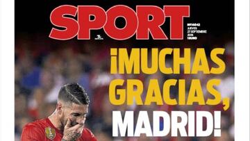 Portada del Sport del 27 de septiembre de 2018 celebrando la derrota del Real Madrid ante el Sevilla en la sexta jornada de la Liga Santander.