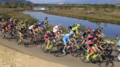 Cyclists compete during the first stage of the 85th International Criterium of Porto Vecchio on March 26, 2016 on the French Mediterranean island of Corsica.
