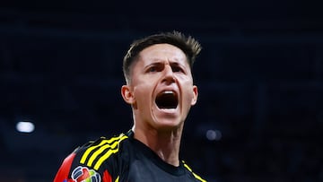 Soccer Football - Liga MX - Club America v Toluca - Estadio Ciudad de Mexico, Mexico City, Mexico - April 18, 2026 Club America's Brian Rodriguez celebrates scoring their first goal REUTERS/Eloisa Sanchez