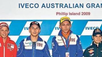 <b>LOS MEJORES. </b>Stoner, Lorenzo, Rossi y Pedrosa han sido MotoGP.