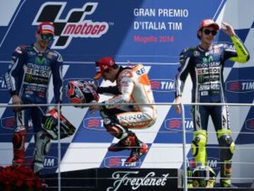 Jorge Lorenzo, Marc Márquez y Valentino Rossi. 