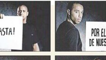 <b>"DI BASTA". </b>Los futbolistas abogan por la pasión del fútbol frente a los gritos de tinte racista. Roberto Carlos, Henry y Ronaldinho exhiben carteles denunciando un problema latente en el mundo del fútbol y que urge erradicar. La campaña publicitaria está ya en las televisiones de Europa.