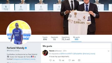 Mendy se lía en las redes y le da un "me gusta" a un tuit sobre Lucas Vázquez y luego rectifica