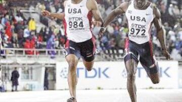 <b>CUATRO PRIMEROS. </b>De izquierda a derecha, Justin Gatlin (oro), Tyson Gay (cuarto), John Capel (bronce) y y Wallace Spearmon (plata), dominadores en los 200 metros.