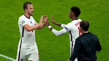 Harry Kane, en el momento en que fue sustituido por Marcus Rashford.
