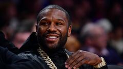 Feb 7, 2023; Los Angeles, California, USA; American boxer Floyd Mayweather attends the game between the Los Angeles Lakers and the Oklahoma City Thunder in the first half at Crypto.com Arena. Mandatory Credit: Gary A. Vasquez-USA TODAY Sports