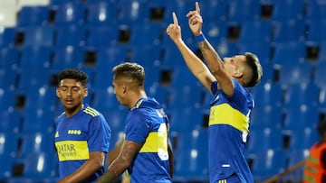 MENDOZA, ARGENTINA - NOVEMBER 03: Luis V&aacute;zquez of Boca Juniors celebrates after scoring the first goal of his team during a semifinal match of Copa Argentina 2021 between Boca Juniors and Argentinos Juniors at Estadio Malvinas Argentinas on Novembe