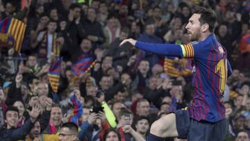 Messi celebra un gol con el Barcelona.