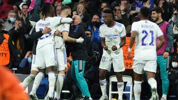 Karim Benzema of Real Madrid celebrates a goal during the spanish league, La Liga Santander, football match played between Real Madrid and Chelsea FC at Santiago Bernabeu stadium on april 12, 2022, in Madrid, Spain.
AFP7
12/04/2022 ONLY FOR USE IN SPAI