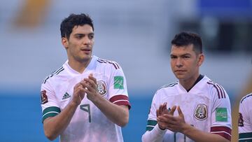 (L-R), Raul Jimenez e Hirving Lozano of Mexico during the game Honduras vs Mexico (Seleccion Mexicana), corresponding to CONCACAF World Cup Qualifiers road to the FIFA World Cup Qatar 2022, at Olimpico Metropolitano Stadium, on March 27, 2021.
<br><br>
(I-D), Raul Jimenez e Hirving Lozano de Mexico durante el partido Honduras vs Mexico (Seleccion Mexicana), correspondiente a la Clasificacion Mundial de la CONCACAF camino a la Copa Mundial de la FIFA Qatar 2022, en el Estadio Olimpico Metropolitano, el 27 de Marzo de 2021.