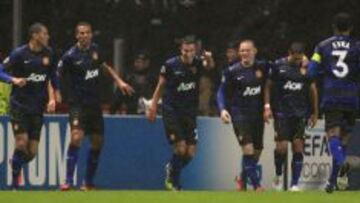 Los jugadores del United celebrando uno de sus goles.