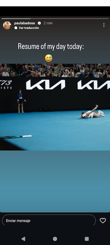 Story publicada por Paula Badosa tras su partido ante Aryna Sabalenka en el Open de Australia.