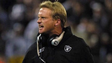 John Gruden during his time with the Las Vegas Raiders. The former coach has alleged that his leaked 'inappropriate emails' were sent before his tenure in Nevada.