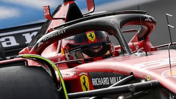 Ferrari's Spanish driver Carlos Sainz Jr drives during the second practice session at The Circuit Zandvoort, ahead of the Dutch Formula One Grand Prix, in Zandvoort on August 25, 2023. (Photo by JOHN THYS / AFP)