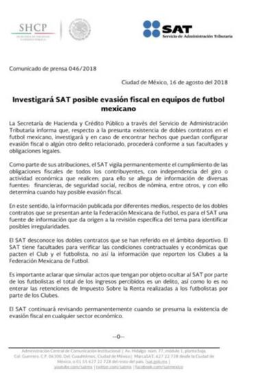 El SAT investigará posible evasión fiscal en el fútbol mexicano