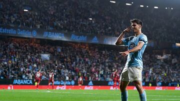 Gabri Veiga, jugador del Celta, celebra el tanto anotado contra el Sevilla en Balaídos.